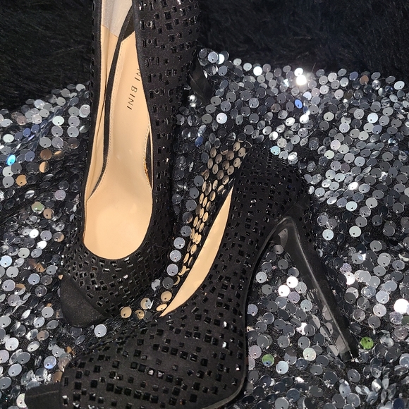 GIANNI BINI BLACK SPARKLE PEEP TOE HIGH HEEL SHOE - Picture 3 of 3